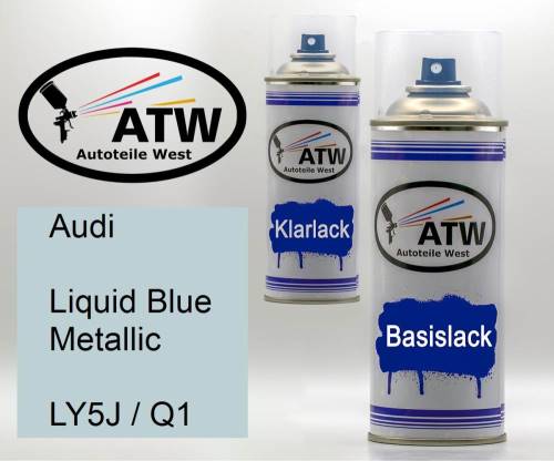 Audi, Liquid Blue Metallic, LY5J / Q1: 400ml Sprühdose + 400ml Klarlack - Set, von ATW Autoteile West.